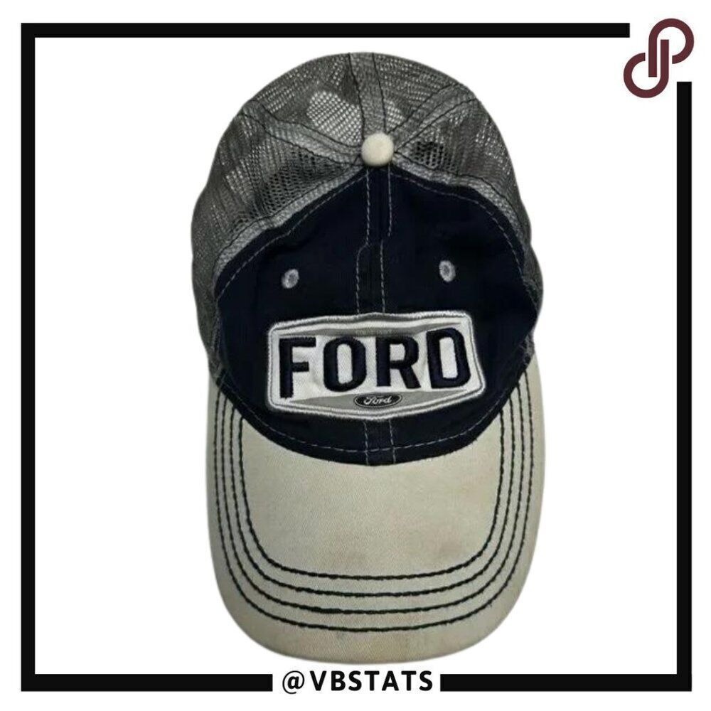 Ford Trucker‎ Hat Navy Blue Tan Mesh Baseball Cap Embroidered Logo Men
